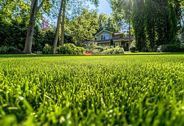 Vue rapprochée de graines de gazon et outils de jardinage pour préparer une pelouse parfaite.
